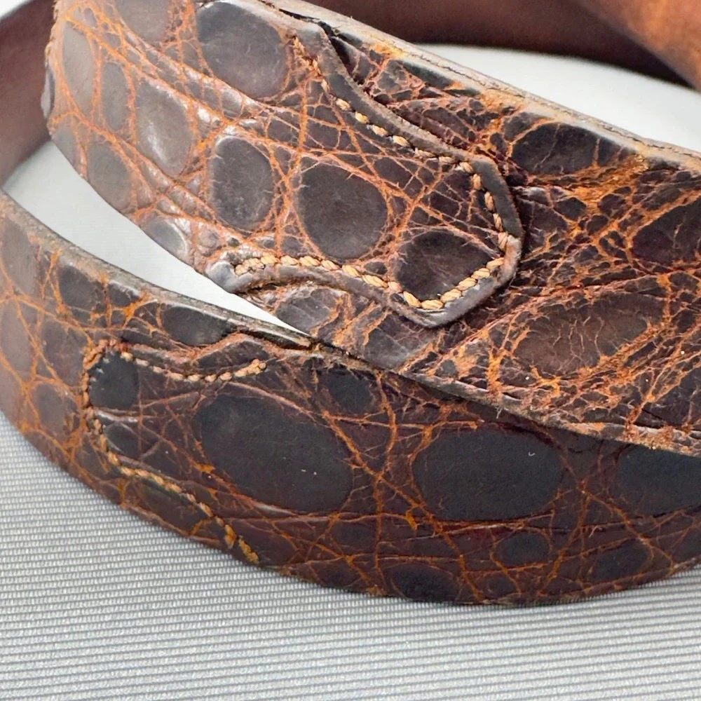 Vintage Expanso Genuine Alligator Belt Brown Lined Cowhide USA Made‎ Size 30